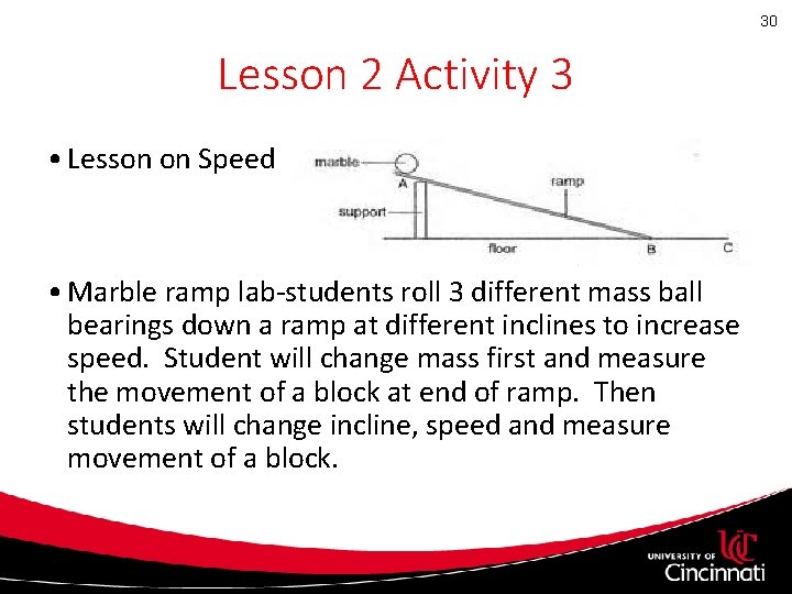 30 Lesson 2 Activity 3 • Lesson on Speed • Marble ramp lab-students roll 30 Lesson 2 Activity 3 • Lesson on Speed • Marble ramp lab-students roll