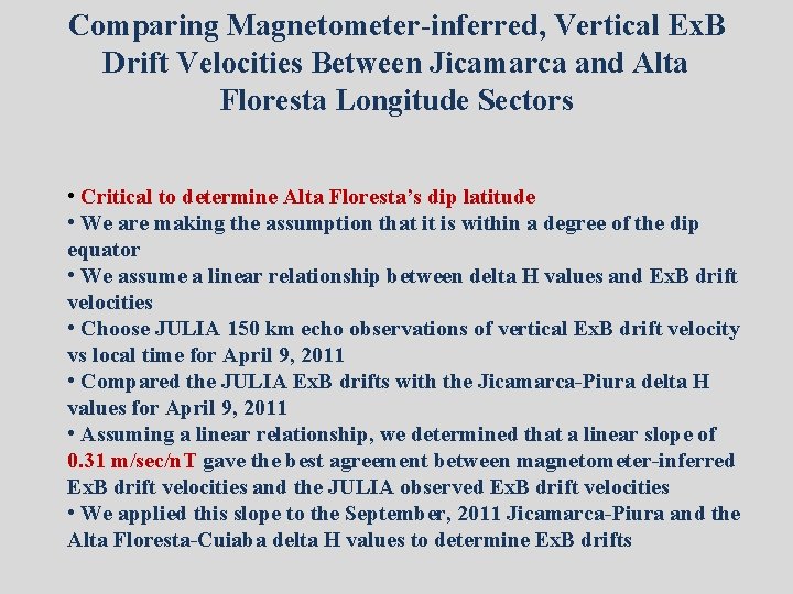Comparing Magnetometer-inferred, Vertical Ex. B Drift Velocities Between Jicamarca and Alta Floresta Longitude Sectors