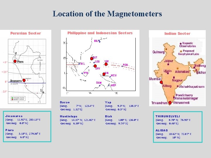 Location of the Magnetometers Peruvian Sector Jicamarca (Geog. 11. 92 o S; 283. 13