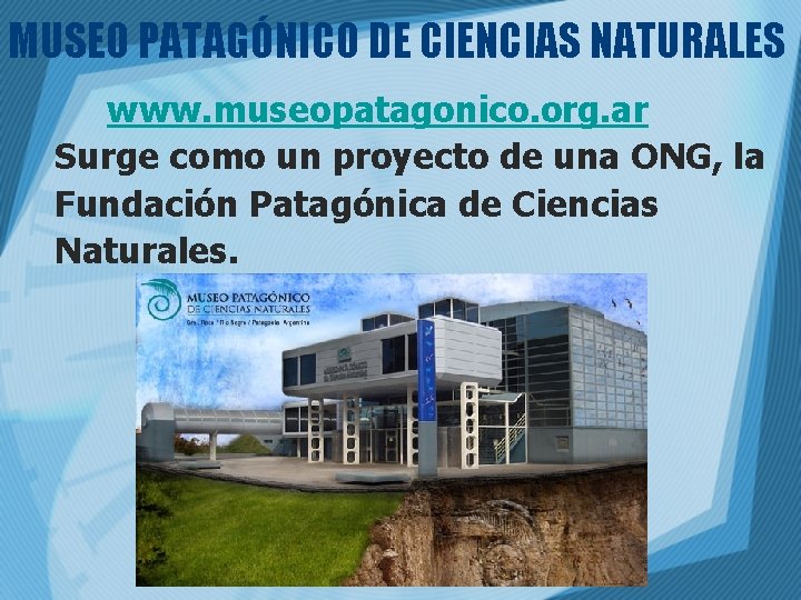 MUSEO PATAGÓNICO DE CIENCIAS NATURALES www. museopatagonico. org. ar Surge como un proyecto de