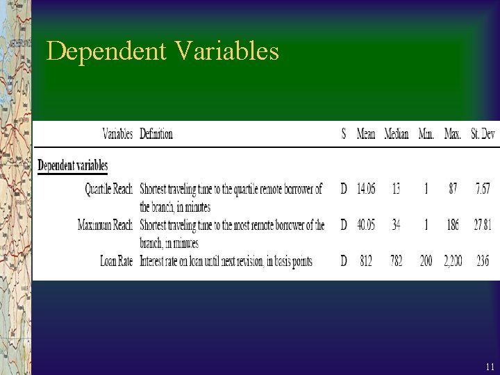 Dependent Variables 11 Dependent Variables 11