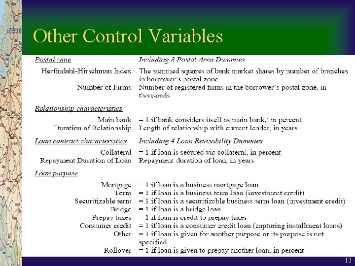 Other Control Variables 13 Other Control Variables 13