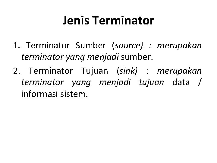 Jenis Terminator 1. Terminator Sumber (source) : merupakan terminator yang menjadi sumber. 2. Terminator