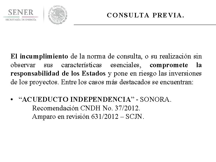 CONSULTA PREVIA. El incumplimiento de la norma de consulta, o su realización sin observar