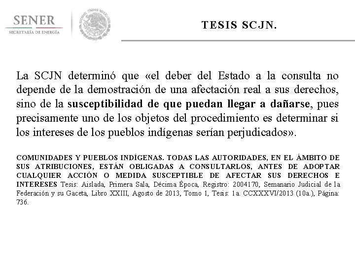 TESIS SCJN. La SCJN determinó que «el deber del Estado a la consulta no