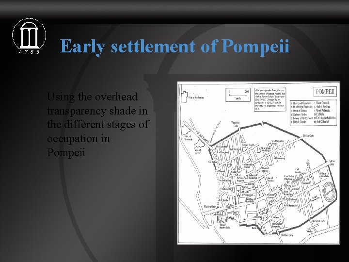 Early settlement of Pompeii Using the overhead transparency shade in the different stages of