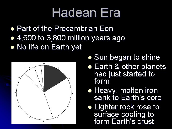 Hadean Era Part of the Precambrian Eon l 4, 500 to 3, 800 million Hadean Era Part of the Precambrian Eon l 4, 500 to 3, 800 million