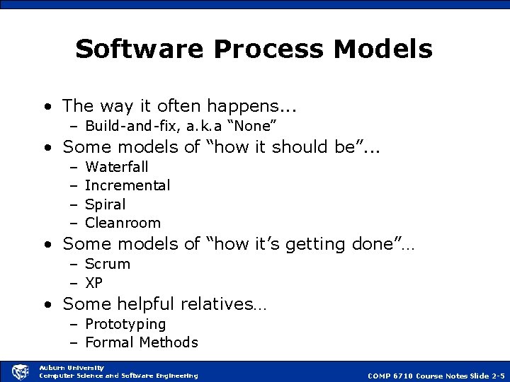 Software Process Models • The way it often happens. . . – Build-and-fix, a.