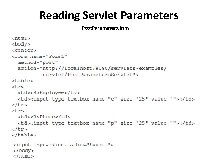 Reading Servlet Parameters Post. Parameters. htm 