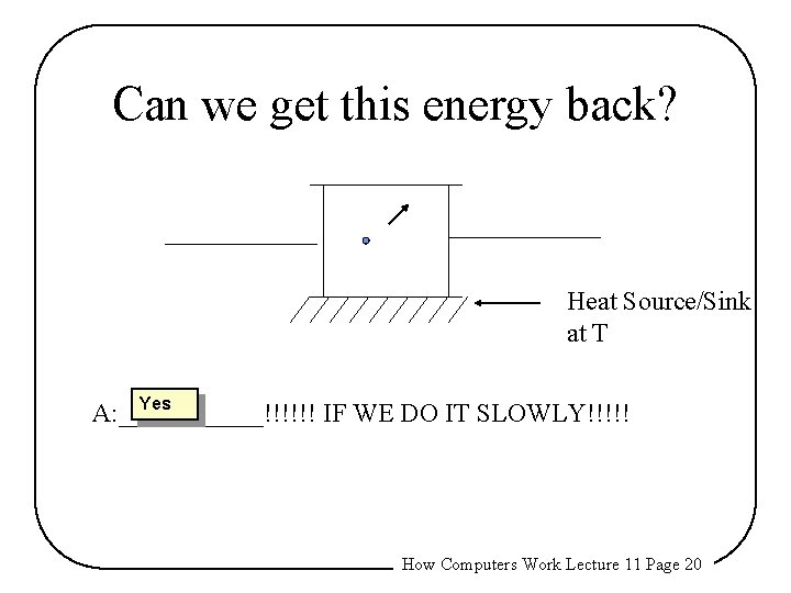Can we get this energy back? Heat Source/Sink at T Yes A: ______!!!!!! IF