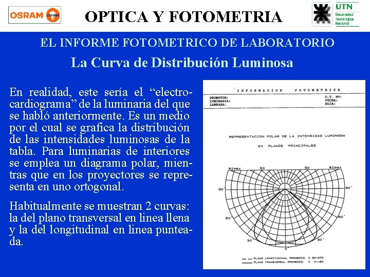 OPTICA Y FOTOMETRIA EL INFORME FOTOMETRICO DE LABORATORIO La Curva de Distribución Luminosa En