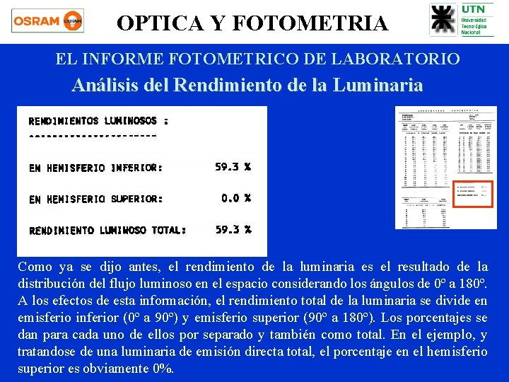 OPTICA Y FOTOMETRIA EL INFORME FOTOMETRICO DE LABORATORIO Análisis del Rendimiento de la Luminaria