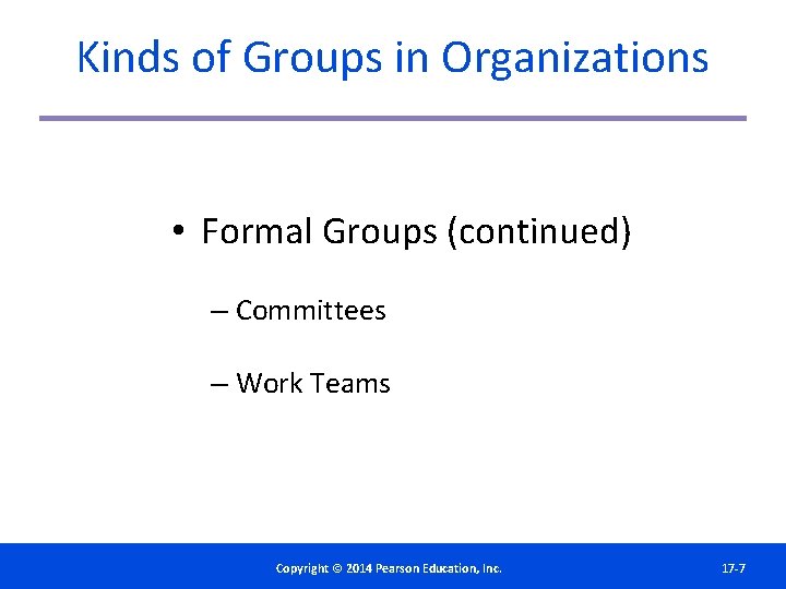 Kinds of Groups in Organizations • Formal Groups (continued) – Committees – Work Teams
