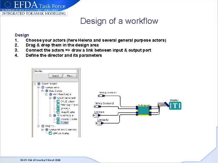 Design of a workflow Design 1. Choose your actors (here Helena and several general