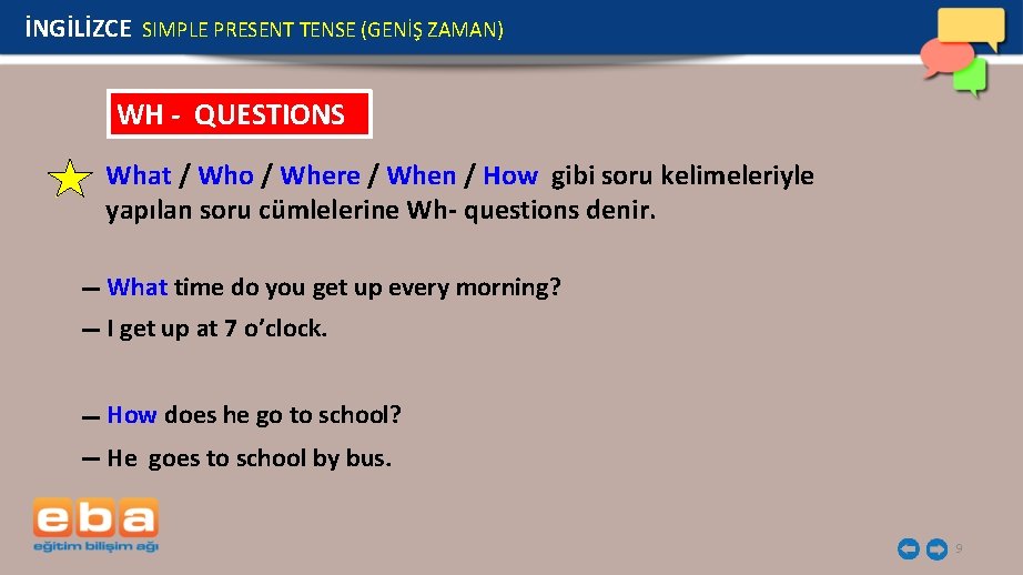 İNGİLİZCE SIMPLE PRESENT TENSE (GENİŞ ZAMAN) WH - QUESTIONS What / Who / Where