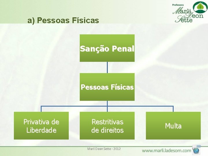 a) Pessoas Físicas Sanção Penal Pessoas Físicas Privativa de Liberdade Restritivas de direitos Marli