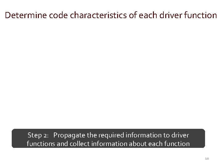 Determine code characteristics of each driver function Step 2: Propagate the required information to