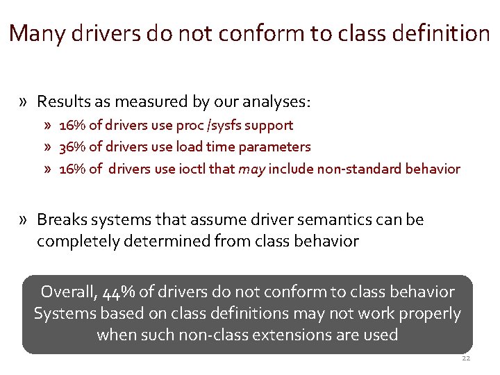 Many drivers do not conform to class definition » Results as measured by our