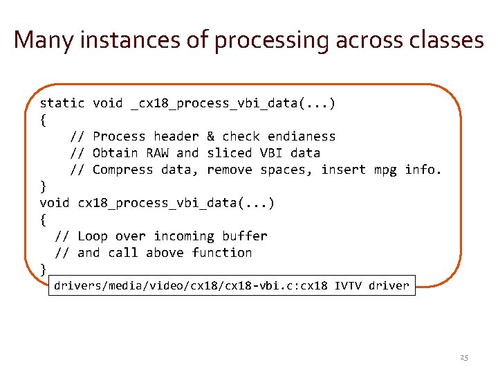 Many instances of processing across classes static void _cx 18_process_vbi_data(. . . ) {