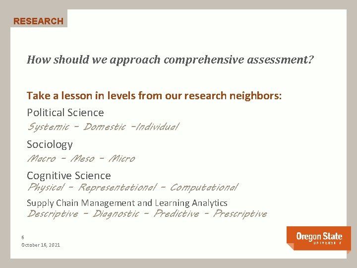 RESEARCH How should we approach comprehensive assessment? Take a lesson in levels from our