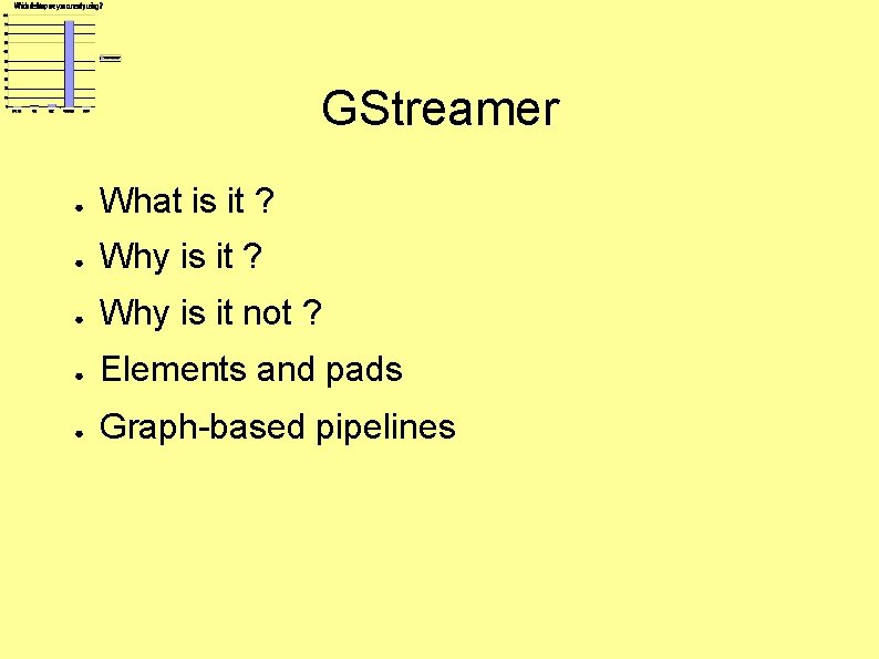 GStreamer ● What is it ? ● Why is it not ? ● Elements