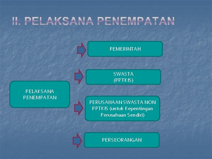 PEMERINTAH SWASTA (PPTKIS) PELAKSANA PENEMPATAN PERUSAHAAN SWASTA NON PPTKIS (untuk Kepentingan Perusahaan Sendiri) PERSEORANGAN