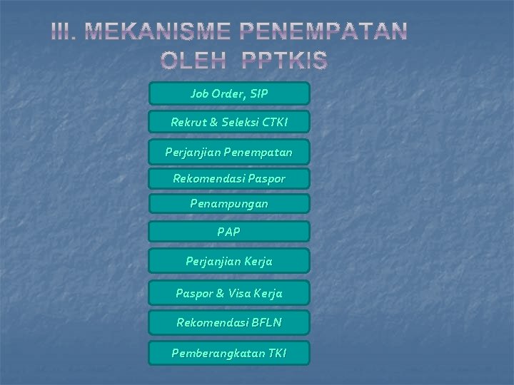 Job Order, SIP Rekrut & Seleksi CTKI Perjanjian Penempatan Rekomendasi Paspor Penampungan PAP Perjanjian