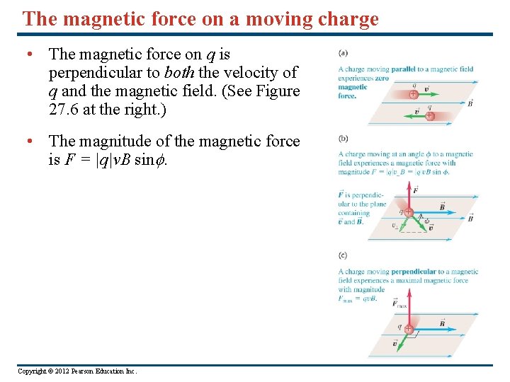 The magnetic force on a moving charge • The magnetic force on q is