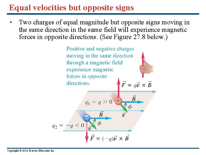 Equal velocities but opposite signs • Two charges of equal magnitude but opposite signs