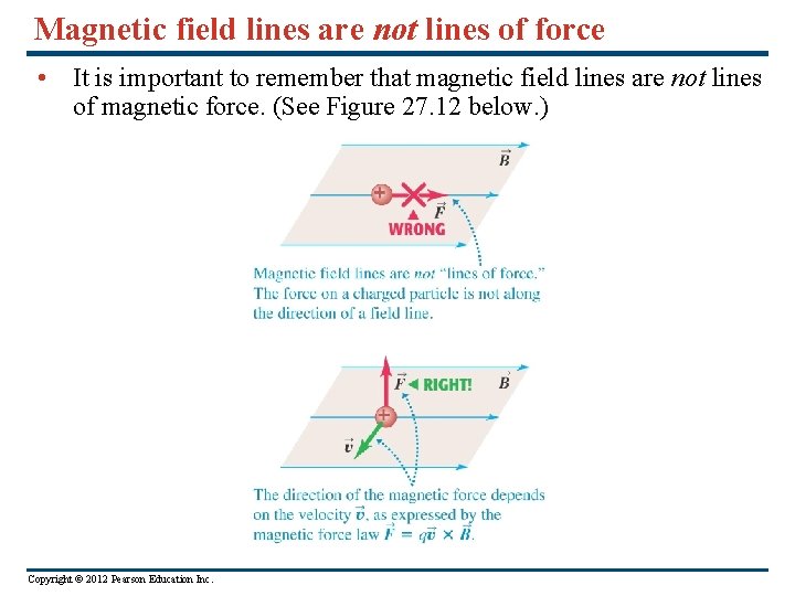 Magnetic field lines are not lines of force • It is important to remember