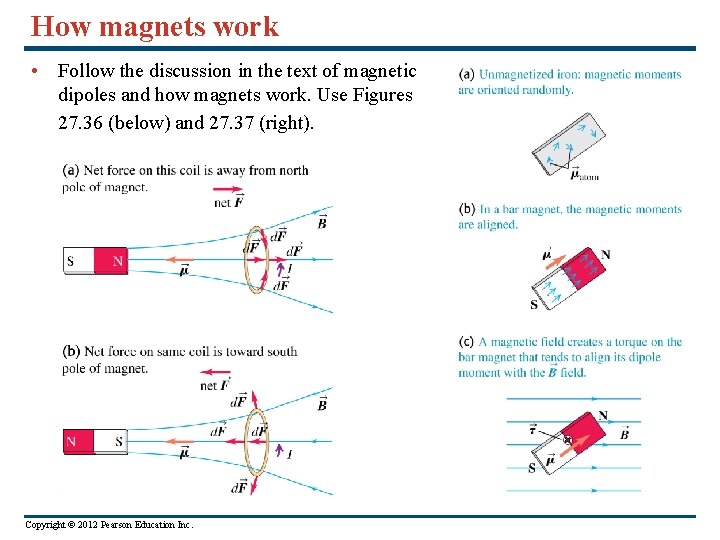 How magnets work • Follow the discussion in the text of magnetic dipoles and