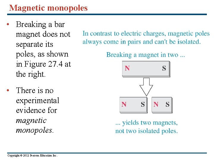 Magnetic monopoles • Breaking a bar magnet does not separate its poles, as shown