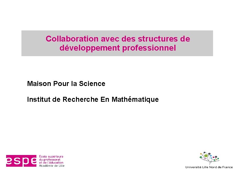 Collaboration avec des structures de développement professionnel Maison Pour la Science Institut de Recherche