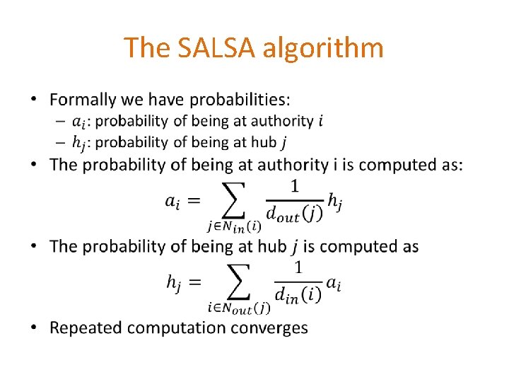 The SALSA algorithm • 