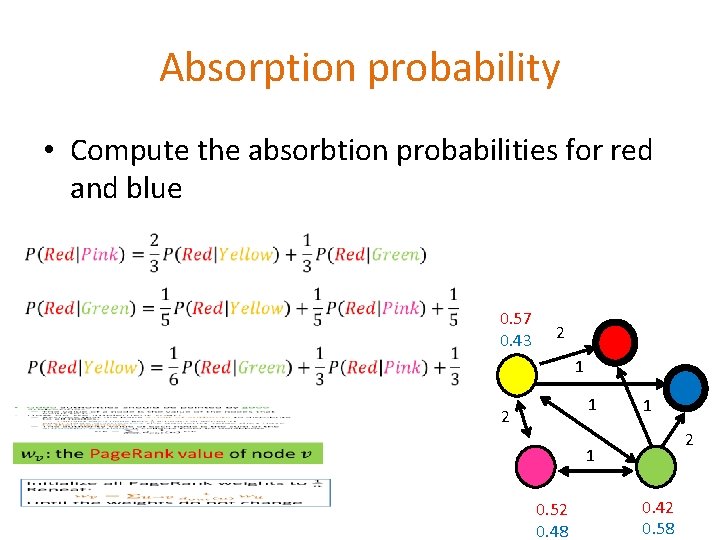 Absorption probability • Compute the absorbtion probabilities for red and blue 0. 57 0.