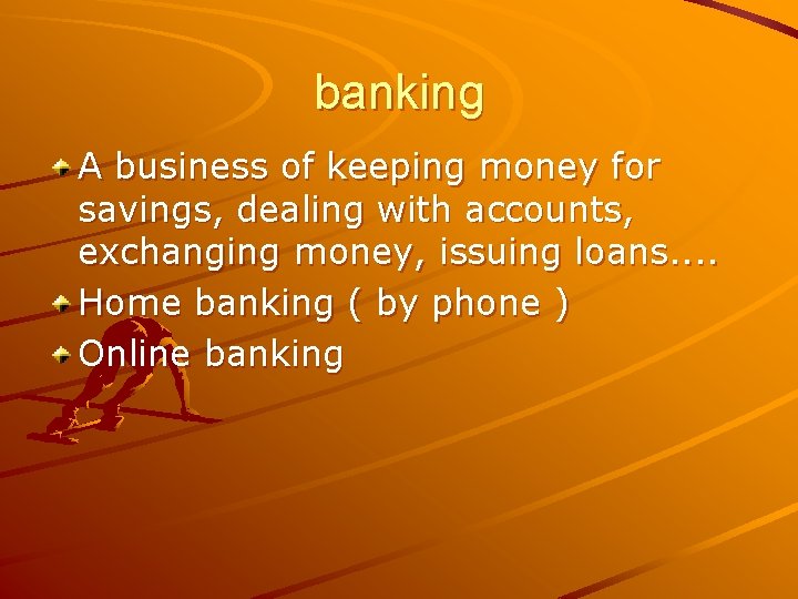 banking A business of keeping money for savings, dealing with accounts, exchanging money, issuing