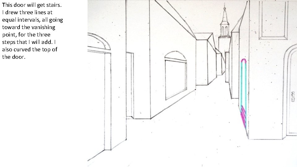 This door will get stairs. I drew three lines at equal intervals, all going