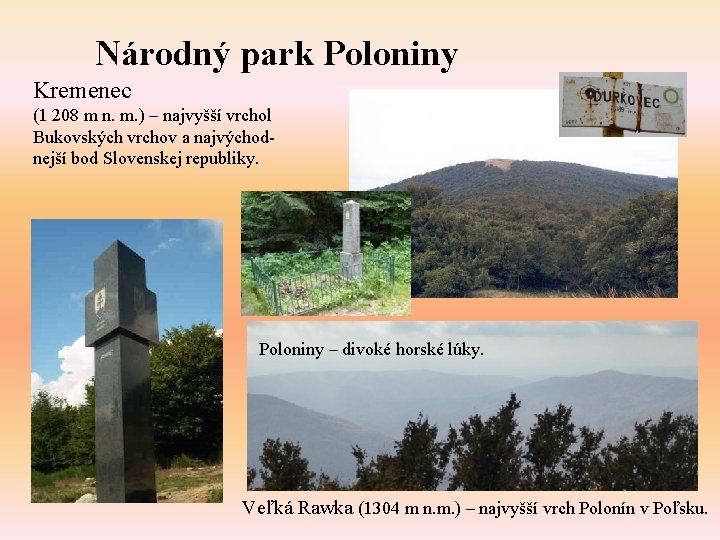 Národný park Poloniny Kremenec (1 208 m n. m. ) – najvyšší vrchol Bukovských