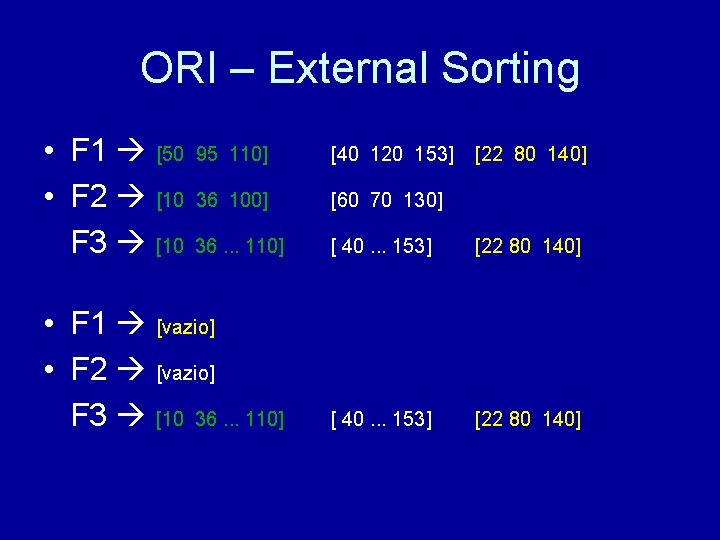 ORI – External Sorting • F 1 [50 • F 2 [10 F 3