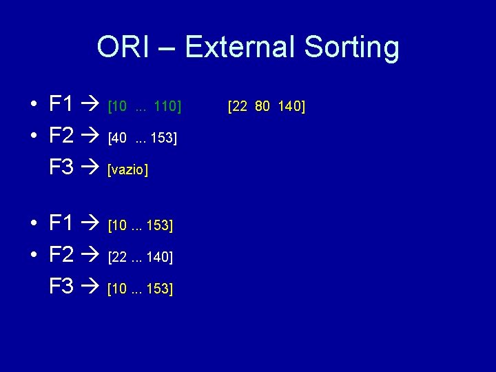 ORI – External Sorting • F 1 [10. . . 110] • F 2