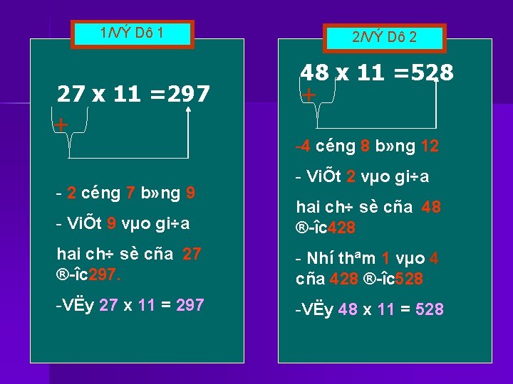 1/VÝ Dô 1 27 x 11 =297 + 2 céng 7 b» ng 9