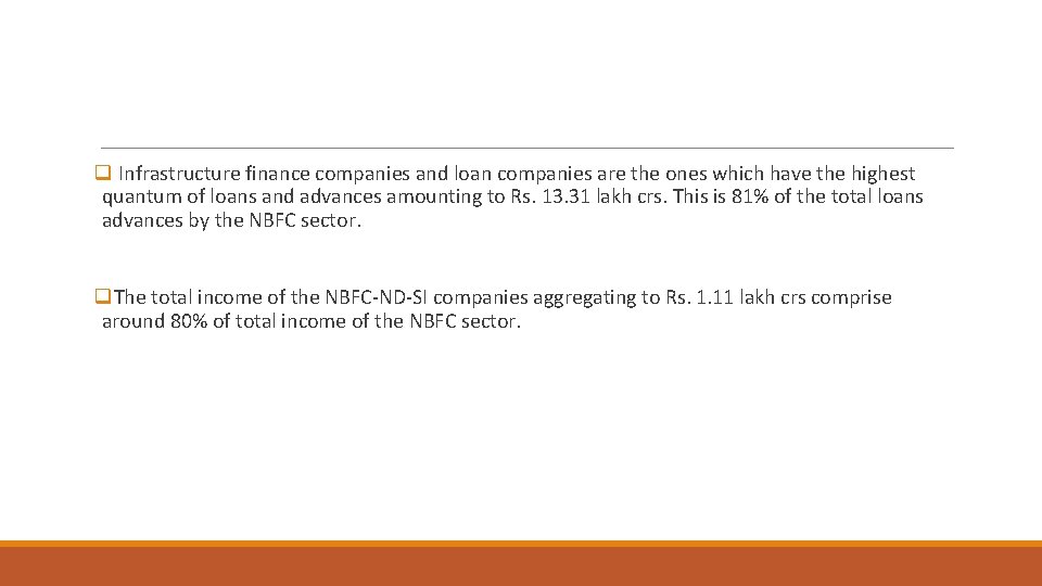 q Infrastructure finance companies and loan companies are the ones which have the highest