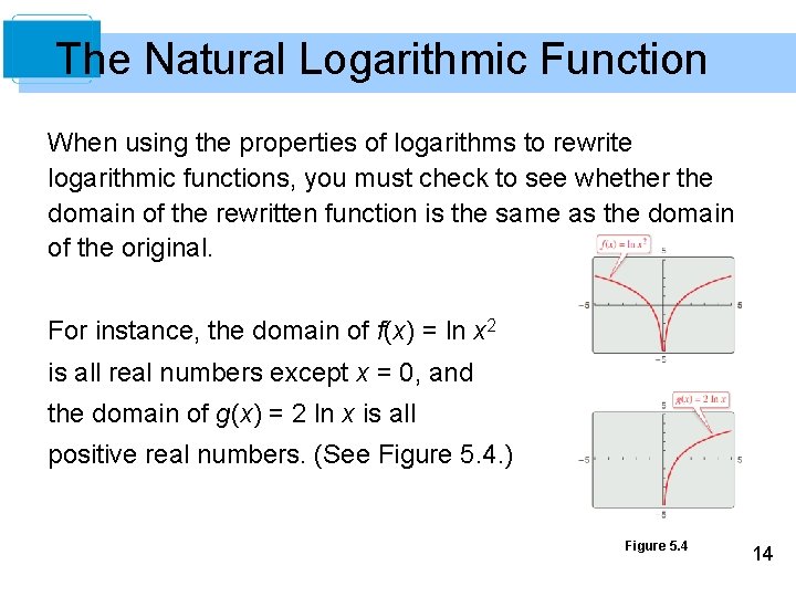 The Natural Logarithmic Function When using the properties of logarithms to rewrite logarithmic functions,