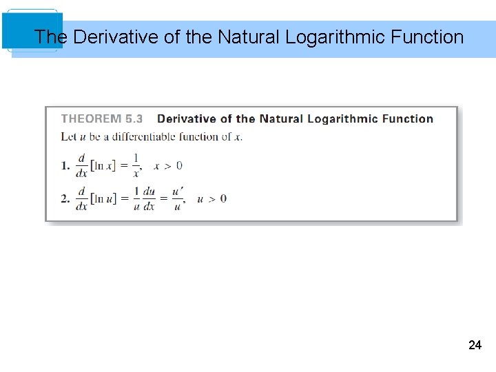 The Derivative of the Natural Logarithmic Function 24 