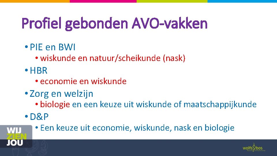 Profiel gebonden AVO-vakken • PIE en BWI • wiskunde en natuur/scheikunde (nask) • HBR