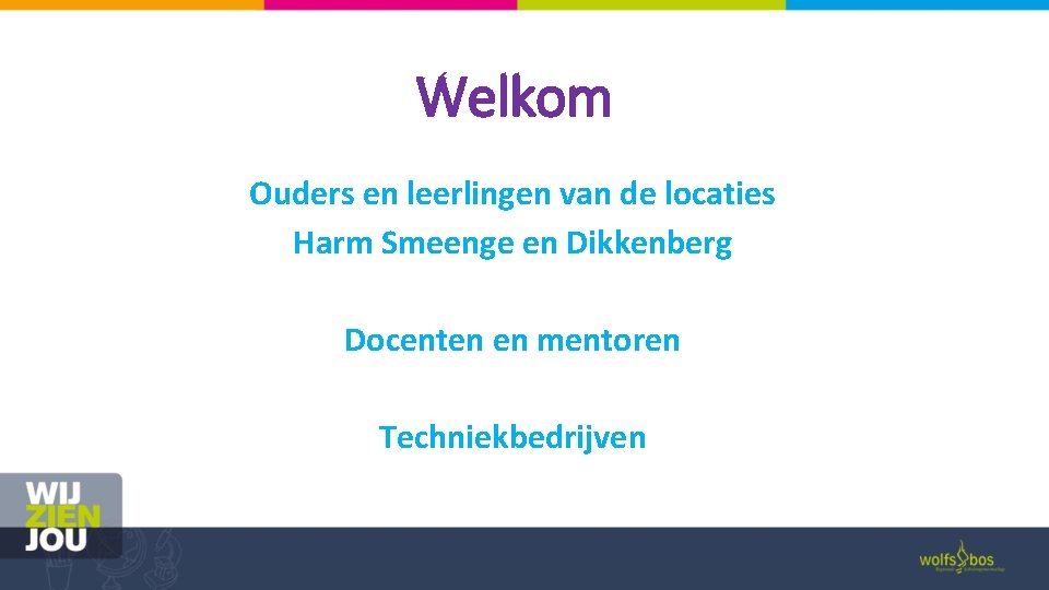 Welkom Ouders en leerlingen van de locaties Harm Smeenge en Dikkenberg Docenten en mentoren