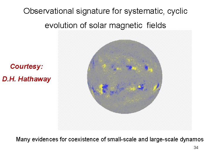 Observational signature for systematic, cyclic evolution of solar magnetic fields Courtesy: D. H. Hathaway