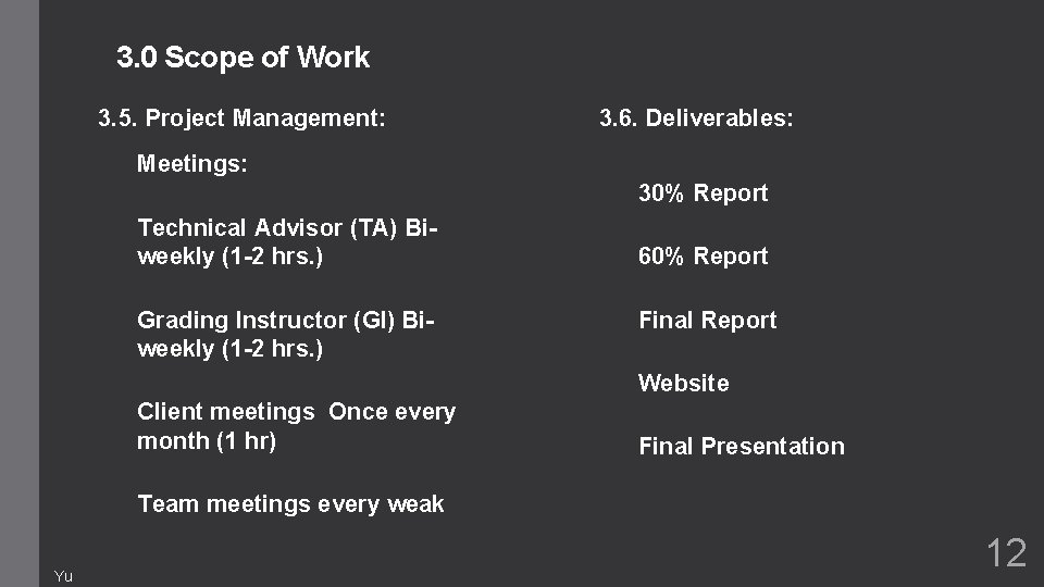 3. 0 Scope of Work 3. 5. Project Management: 3. 6. Deliverables: Meetings: 30%