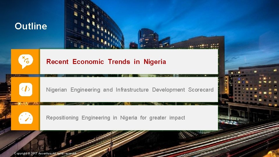 Outline Recent Economic Trends in Nigerian Engineering and Infrastructure Development Scorecard Repositioning Engineering in