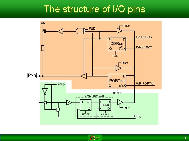 The structure of I/O pins DDRx. n PORTx. n PINx. n OUTPUT INPUT 20